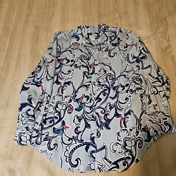 Chico's Tops - Chicos Size 2 Us Womens L Gray Button Up Patterned Shirt Workwear Office